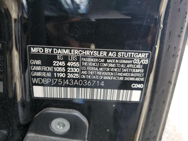 2003 Mercedes-Benz Cl 500 VIN: WDBPJ75J43A036714 Lot: 66736393