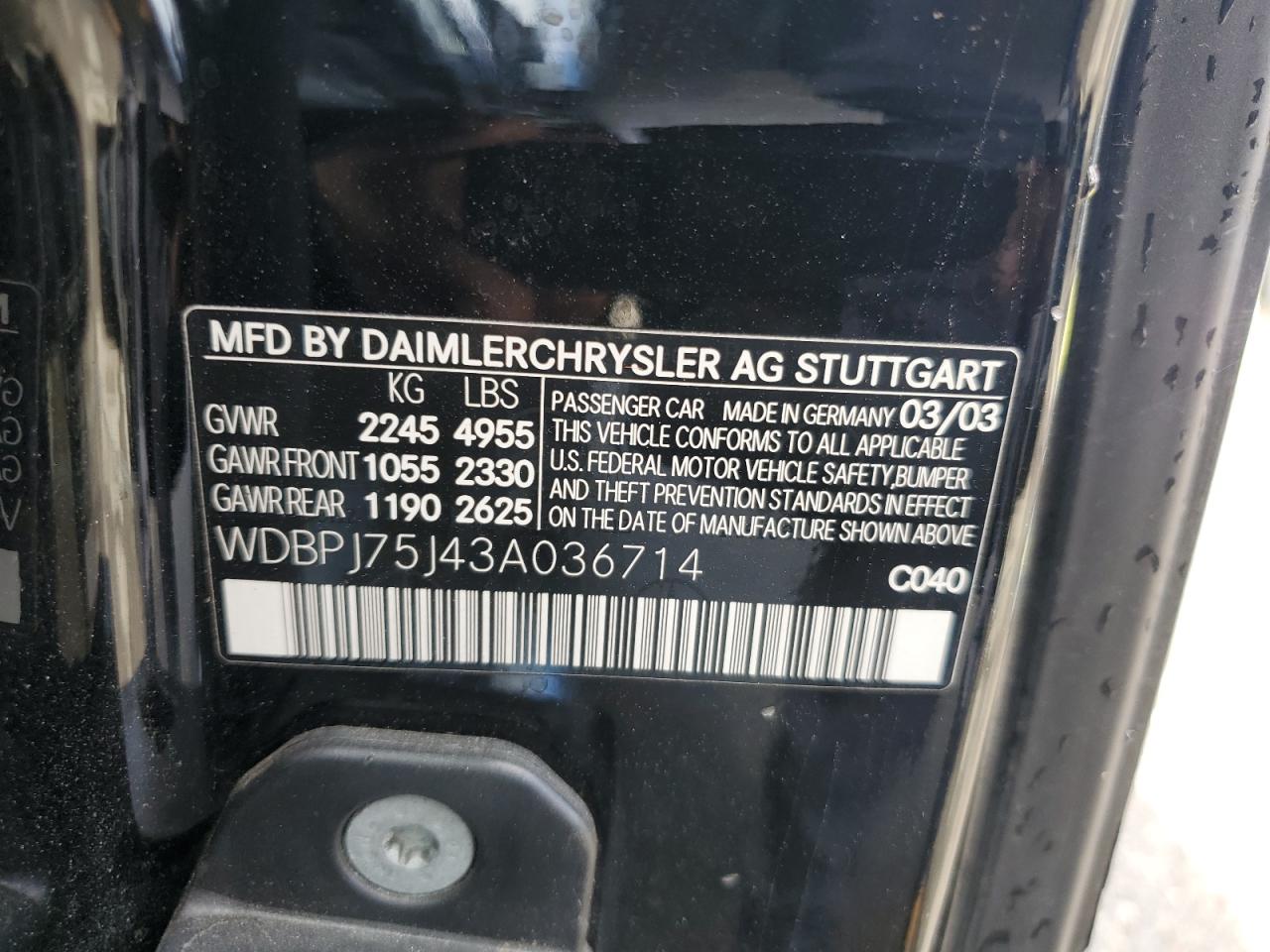 WDBPJ75J43A036714 2003 Mercedes-Benz Cl 500