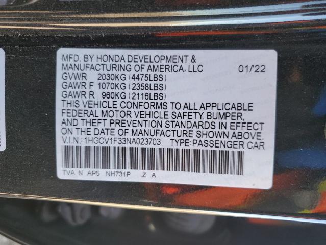 1HGCV1F33NA023703 | 2022 HONDA ACCORD SPO