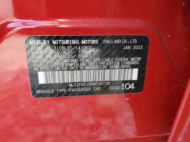 2022 Mitsubishi Mirage G4 Es VIN: ML32FUFJ2NHF05728 Lot: 40961131