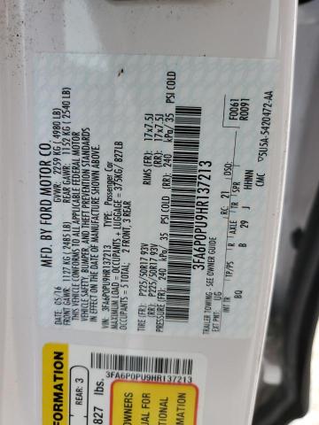 3FA6P0PU9HR137213 Ford Fusion Se Phev