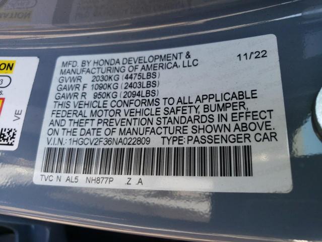 1HGCV2F36NA022809 Honda Accord Sport