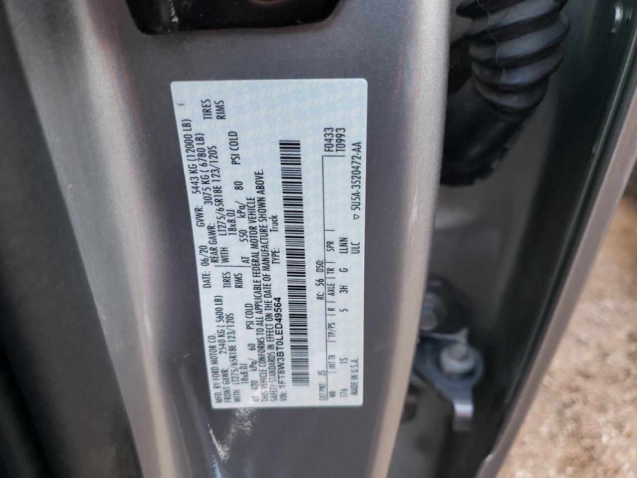 1FT8W3BT0LED49564 FORD F350 2020