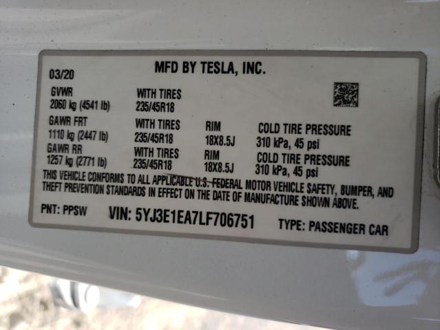 5YJ3E1EA7LF706751 Tesla MODEL 3