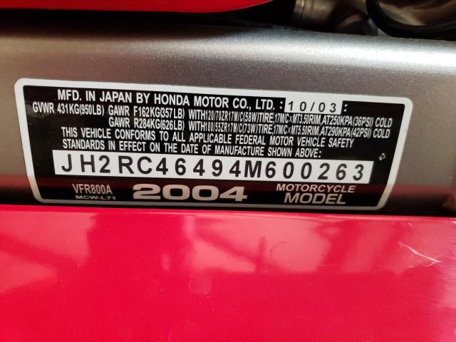 2004 HONDA VFR800 A JH2RC46494M600263