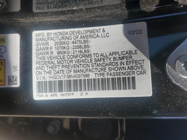  HONDA ACCORD 2022 Чорний