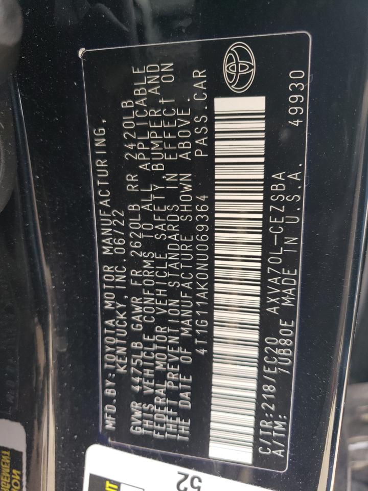4T1G11AK0NU069364 TOYOTA CAMRY 2022