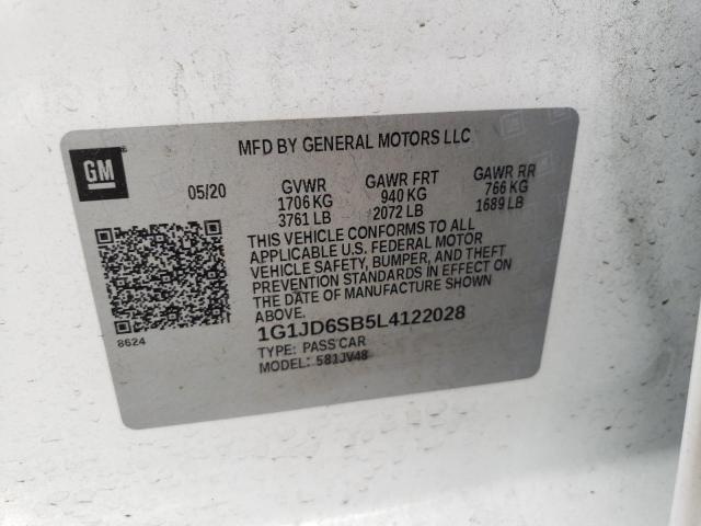  CHEVROLET SONIC 2020 Білий