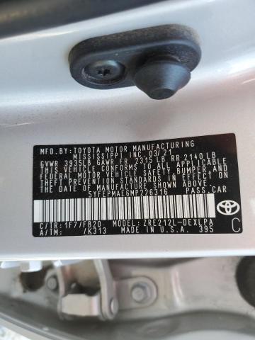 5YFEPMAE6MP226316 Toyota Corolla LE 12