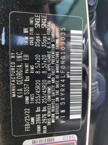 5XYRK4LF0NG109035 KIA SORENTO SX