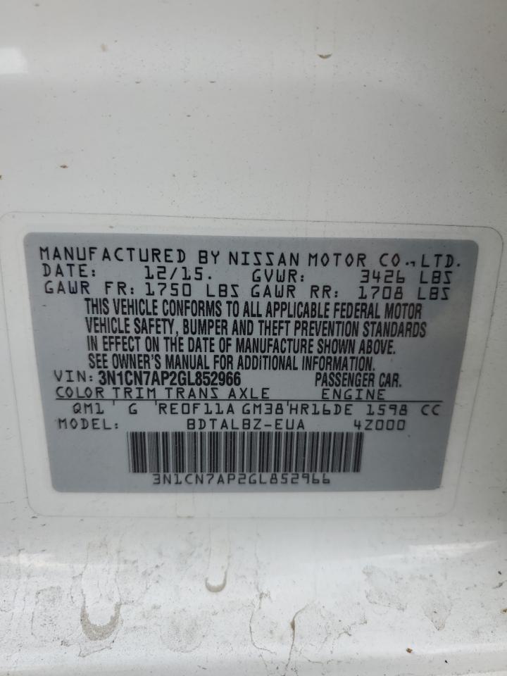 3N1CN7AP2GL852966 2016 Nissan Versa S