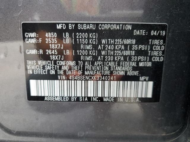 4S4BSENCXK3340241 Subaru Outback 3.6r Limited