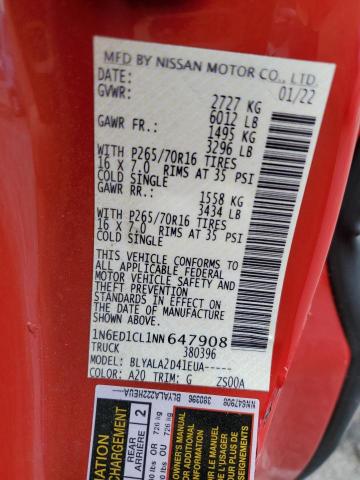 1N6ED1CL1NN647908 Nissan FRONTIER S