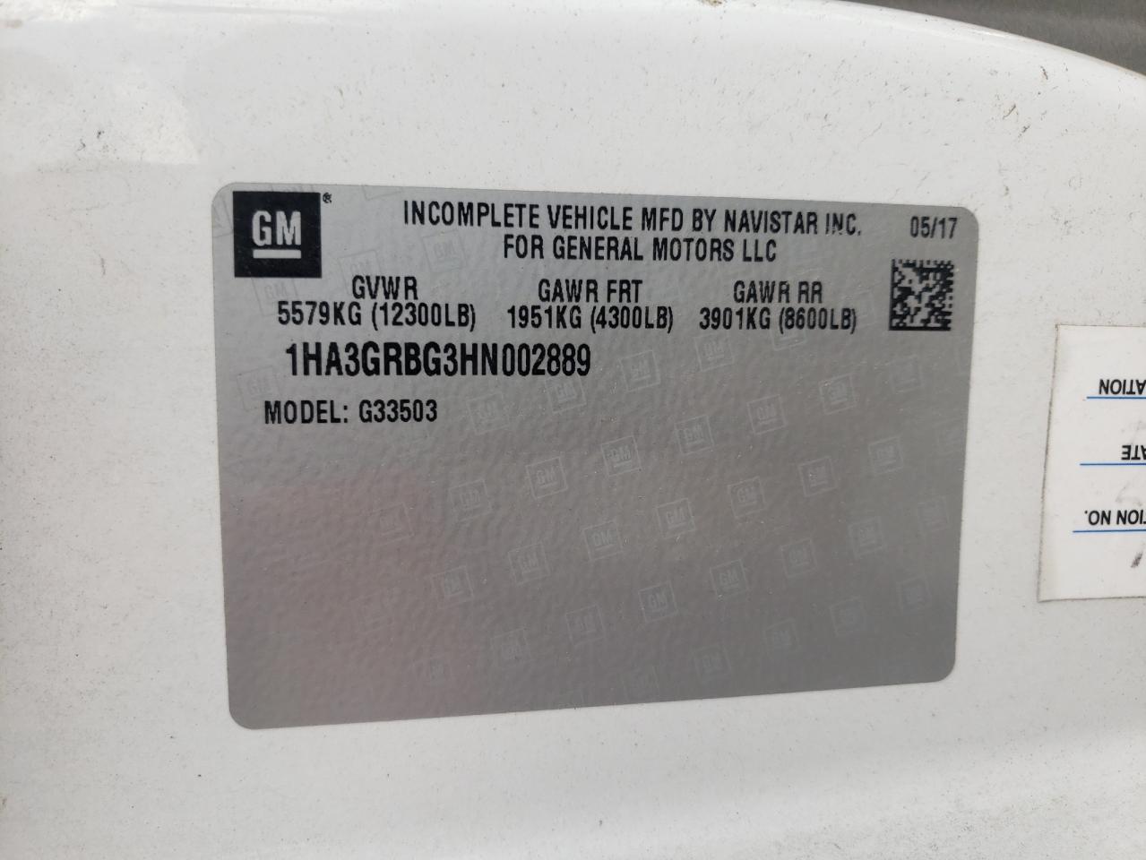 1HA3GRBG3HN002889 CHEVROLET EXPRESS 2017
