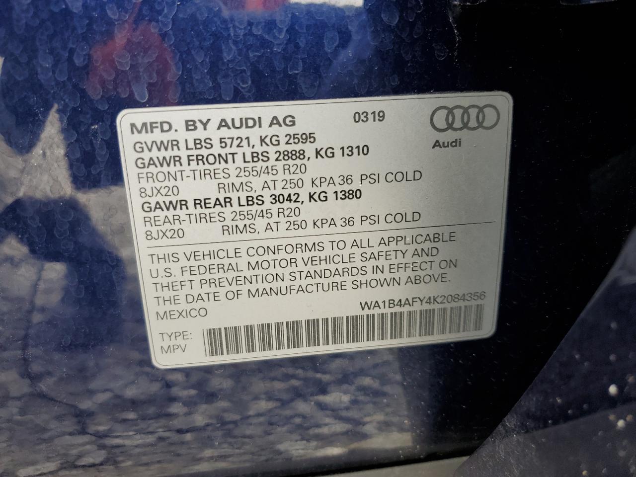 WA1B4AFY4K2084356 2019 Audi Sq5 Premium Plus
