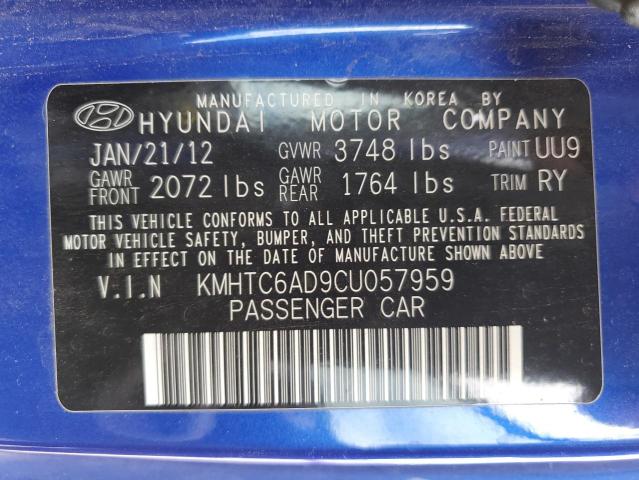 VIN: KMHTC6AD9CU057959 Auction: COPART Lot: 67934503 Location: AZ - TUCSON KMHTC6AD9CU057959 HYUNDAI VELOSTER 2012 BLUE Photo 12