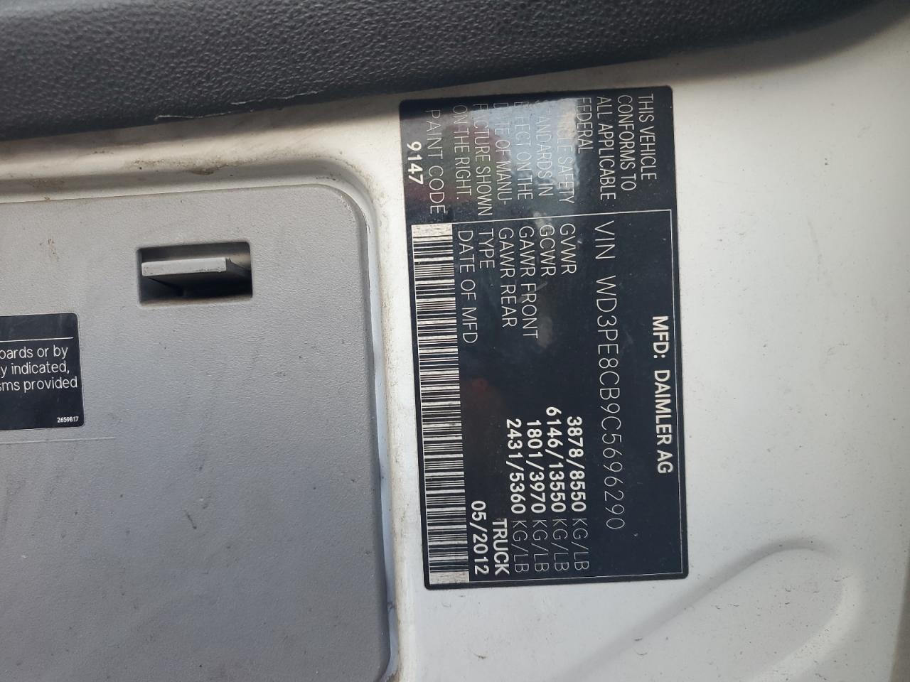 wd3pe8cb9c5696290 WD3PE8CB9C5696290 2012 Mercedes-Benz Sprinter 2500