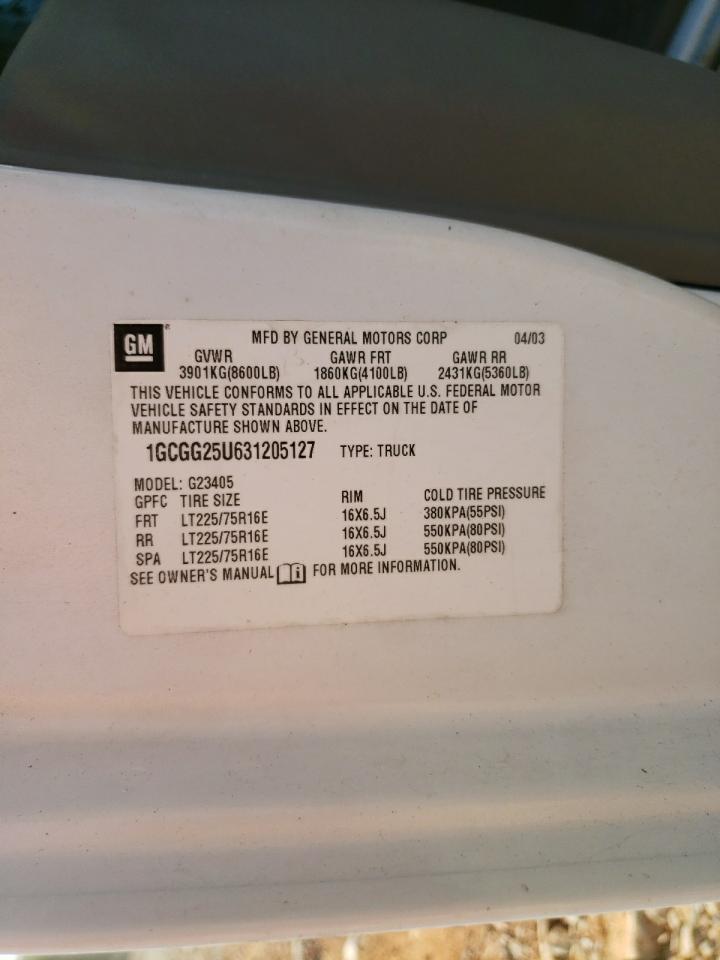 1GCGG25U631205127 2003 Chevrolet Express G2500 1GCGG25U631205127 2003 Chevrolet Express G2500