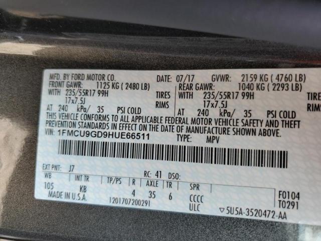 1FMCU9GD9HUE66511 Ford ESCAPE SE