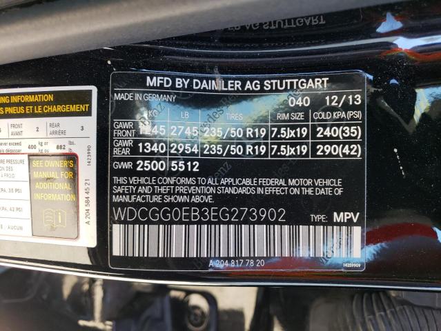 WDCGG0EB3EG273902 Mercedes-Benz Glk 250 Bluetec