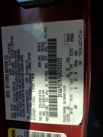 3FA6P0T97GR243322 Ford FUSION SE
