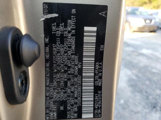 5TDZK22C68S136937 | 2008 Toyota sienna xle