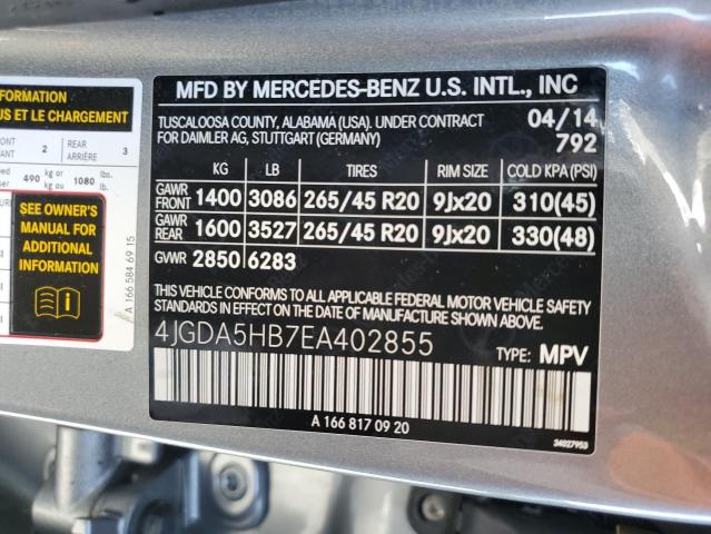 VIN 4JGDA5HB7EA402855 2014 Mercedes-Benz ML-Class, ... no.13