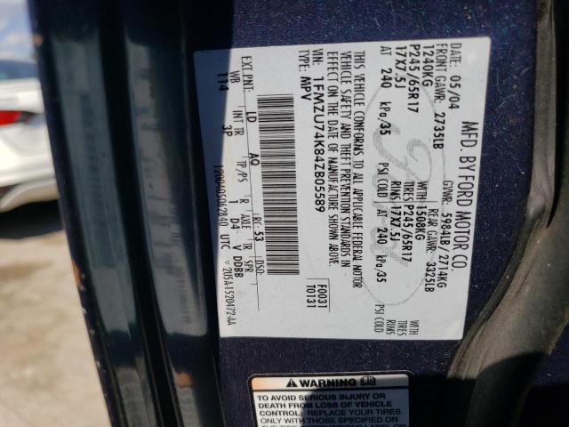 2004 Ford Explorer Eddie Bauer VIN: 1FMZU74K84ZB05589 Lot: 69459373