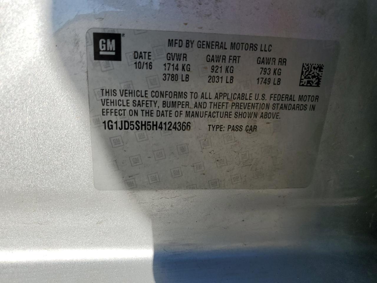 1G1JD5SH5H4124366 CHEVROLET SONIC 2017