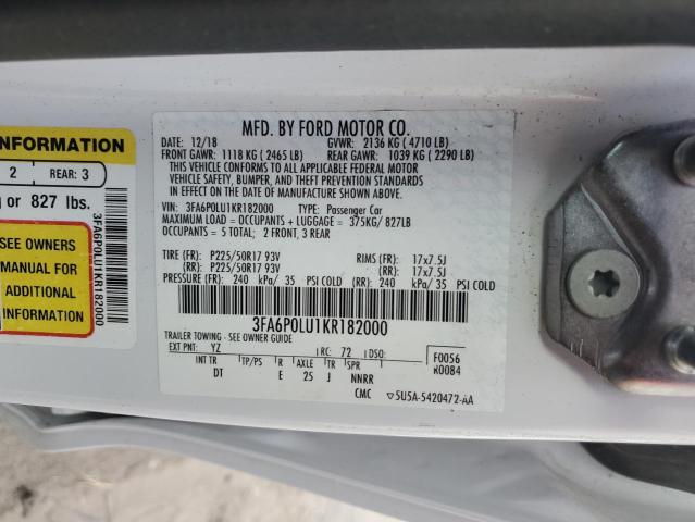 3FA6P0LU1KR182000 2019 FORD FUSION, photo no. 13