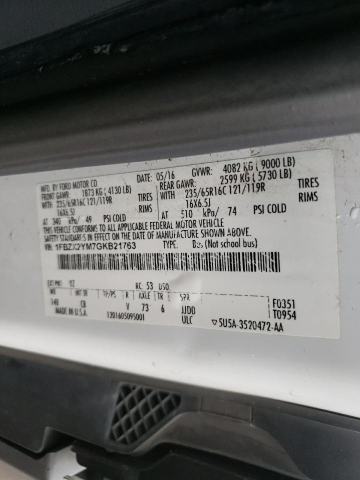 1FBZX2YM7GKB21763 FORD TRANSIT 2016