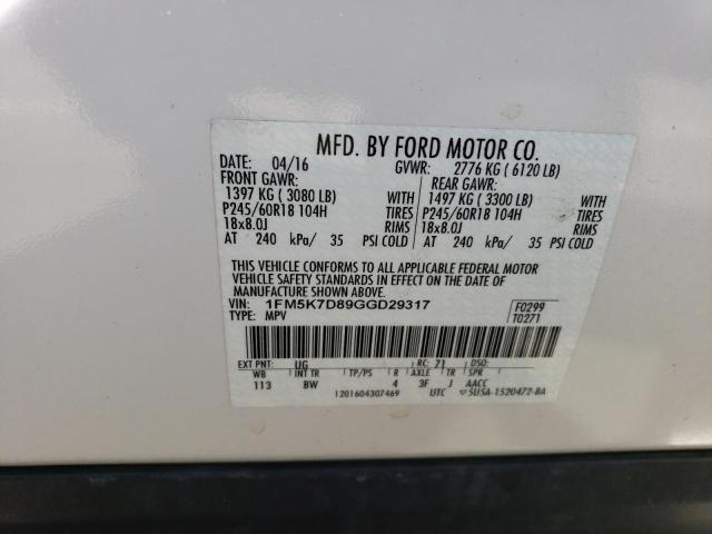 1FM5K7D89GGD29317 Ford EXPLORER XLT
