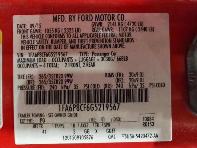 1FA6P8CF6G5219567 2016 FORD MUSTANG, photo no. 12