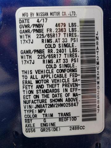 JN8AT2MV2HW025847 Nissan ROGUE S