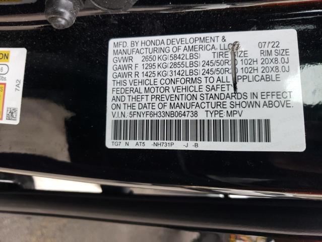 2022 HONDA PILOT SPOR - 5FNYF6H33NB064738