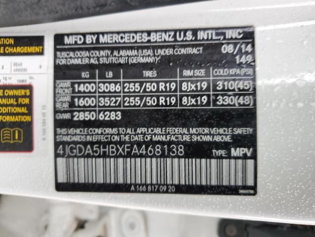 VIN 4JGDA5HBXFA468138 2015 Mercedes-Benz ML-Class, ... no.13