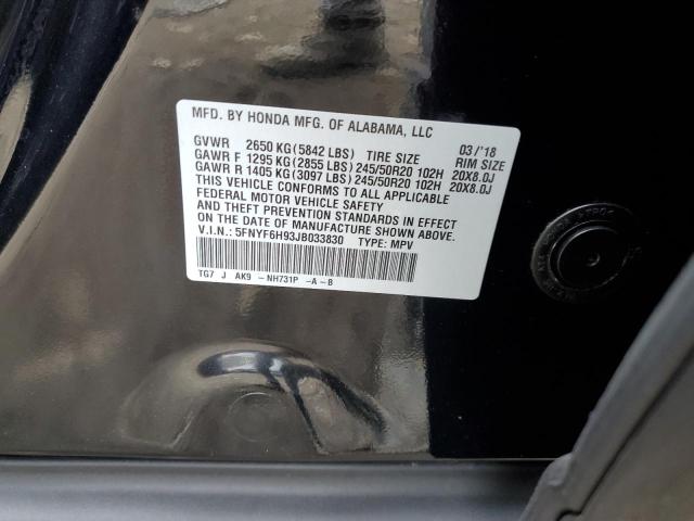 5FNYF6H93JB033830 Honda Pilot Touring