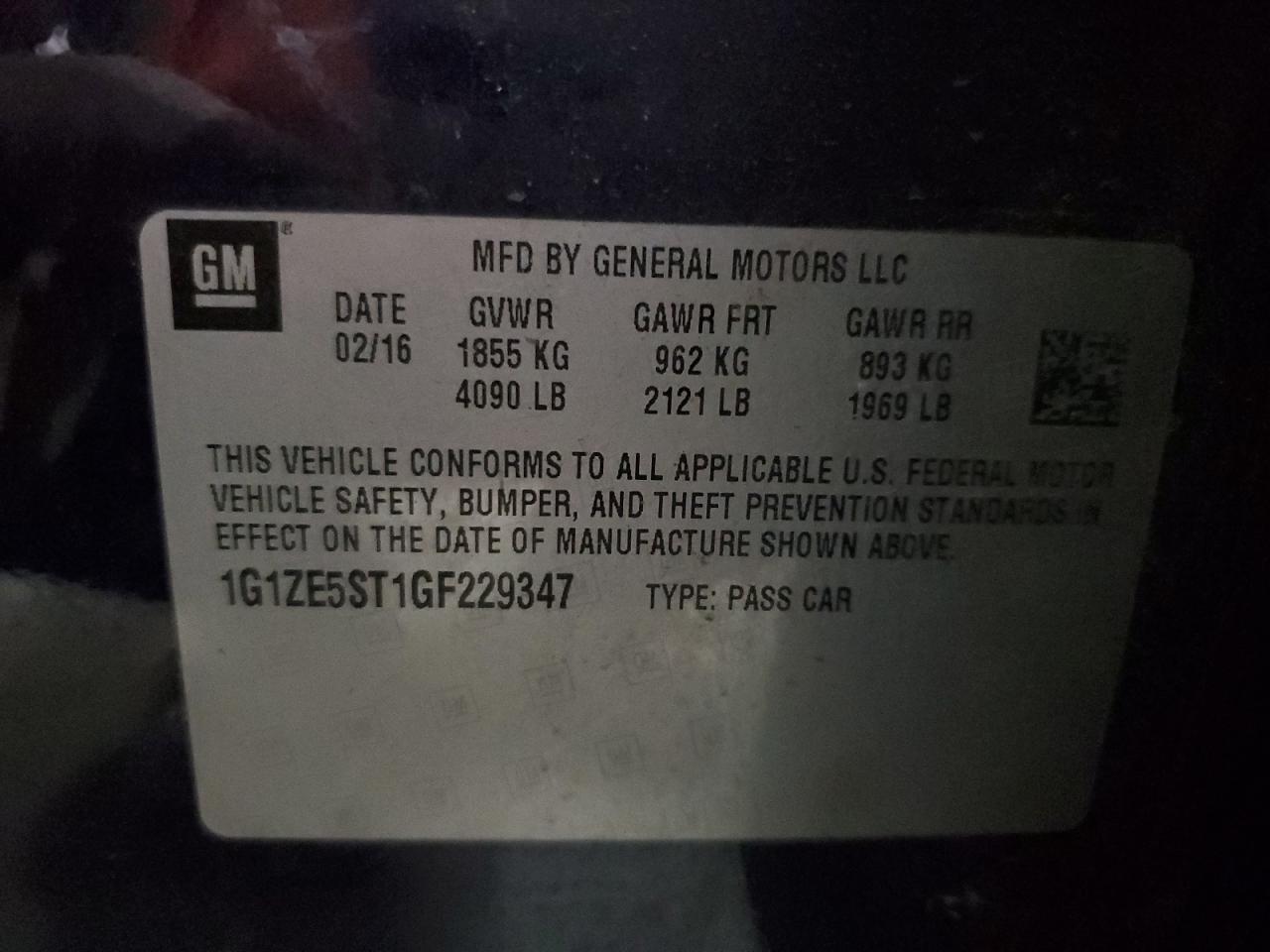 1G1ZE5ST1GF229347 CHEVROLET MALIBU 2016