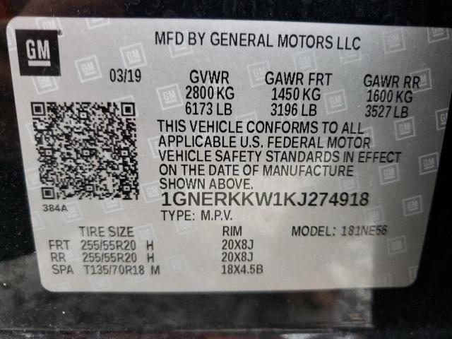 1GNERKKW1KJ274918 | 2019 CHEVROLET TRAVERSE P