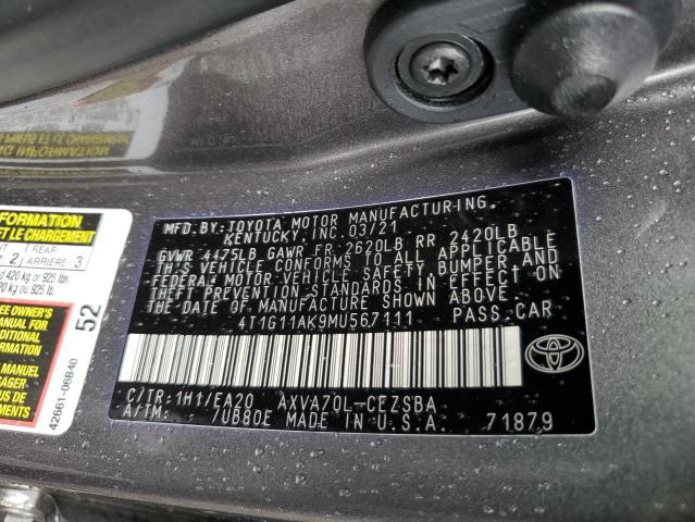 VIN 4T1G11AK9MU567111 2021 Toyota Camry, SE no.12