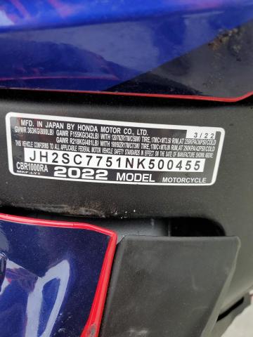 2022 HONDA CBR1000 RA JH2SC7751NK500455