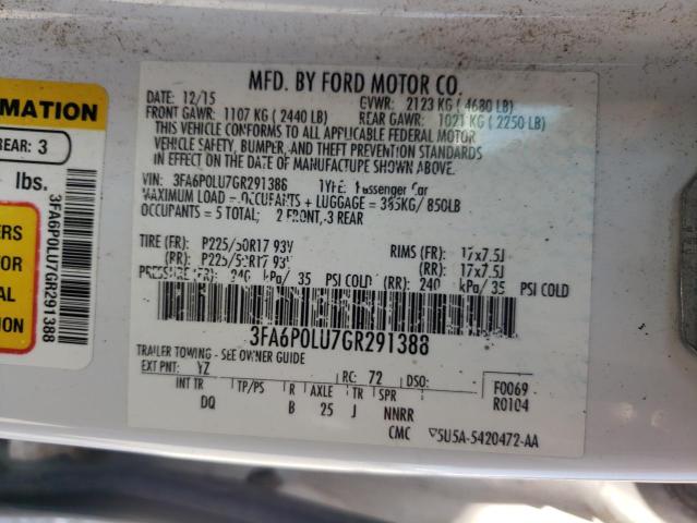 3FA6P0LU7GR291388 Ford Fusion Se Hybrid