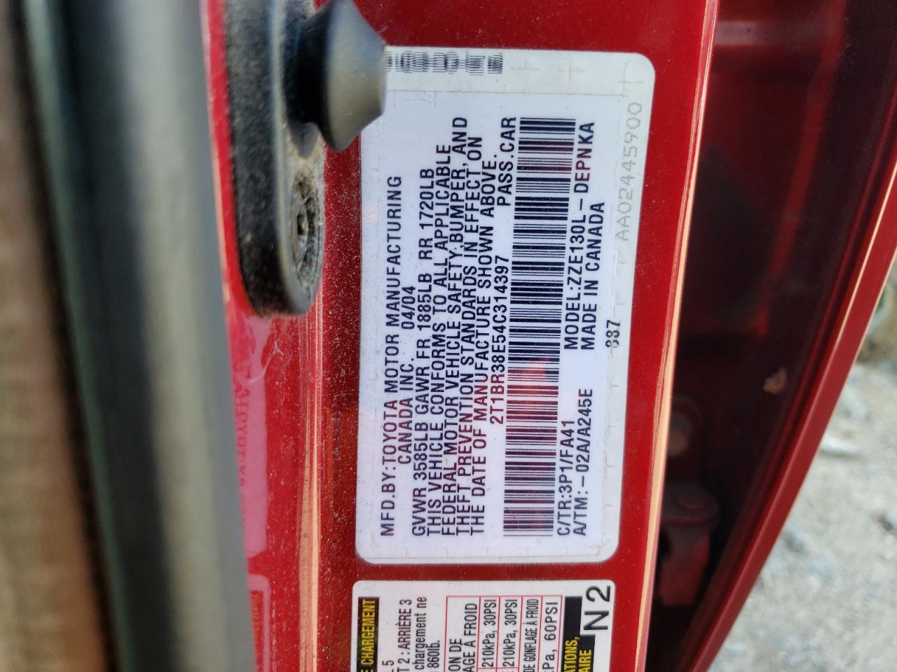 2T1BR38E54C314397 2004 Toyota Corolla Ce