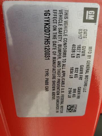 2017 CHEVROLET CORVETTE S - 1G1YK2D77H5120031