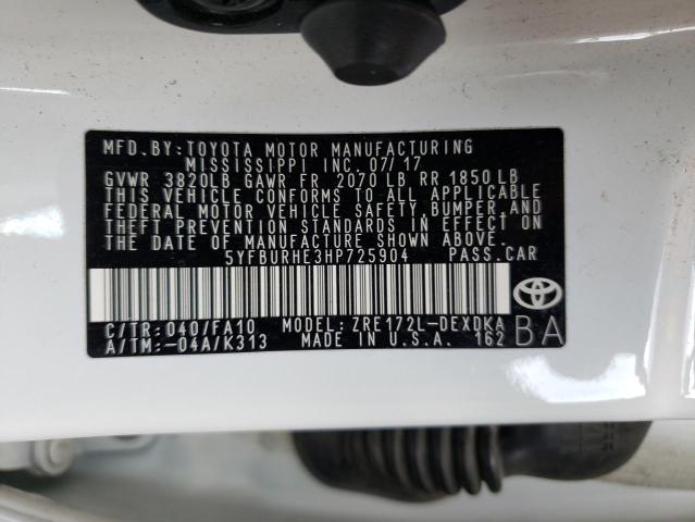 5YFBURHE3HP725904 | 2017 TOYOTA COROLLA L