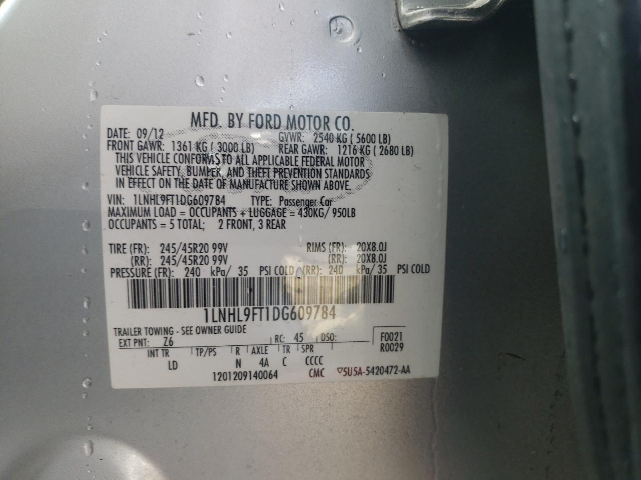 1lnhl9ft1dg609784 1LNHL9FT1DG609784 2013 Lincoln Mks