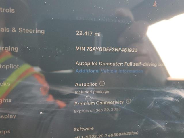 7SAYGDEE3NF481920 | 2022 TESLA MODEL Y