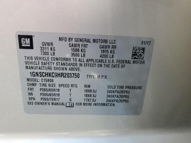 1GNSCHKC9HR203750 Chevrolet Suburban C1500 Lt