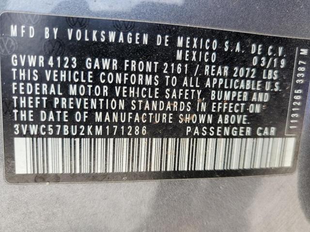 3VWC57BU2KM171286 Volkswagen Jetta S 12