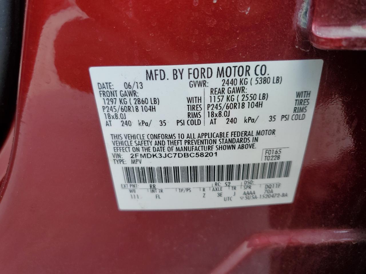 2FMDK3JC7DBC58201 2013 Ford Edge Sel